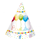 Papīra svētku cepures Happy Birthday Streamers, 6 gab