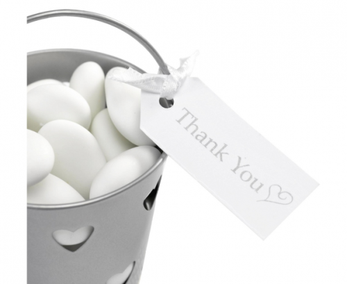 Elegant tag Contemporary Heart - Thank you, white-silver, 10 pcs