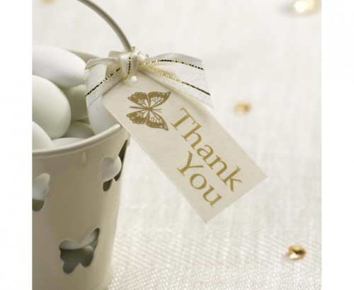 Tag Elegant Butterfly - Thank you, ivory, 10 pcs