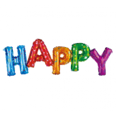 Folijas balons - uzraksts &quot;Happy&quot;, daudzkrāsains, 95x35cm