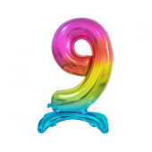 B&amp;C stāvošs folijas balons Digit 9, varavīksnes krāsa, 74 cm
