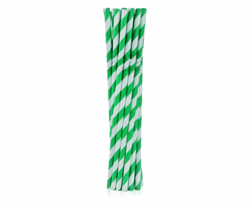 Elastīgi papīra dzeršanas salmiņi, zaļas svītras, 6x200mm / 12 gab.