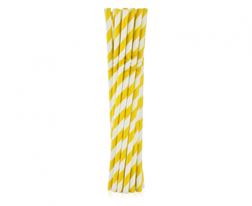 Elastīgi papīra dzeršanas salmiņi, dzeltenas svītras, 6x200mm / 12 gab.