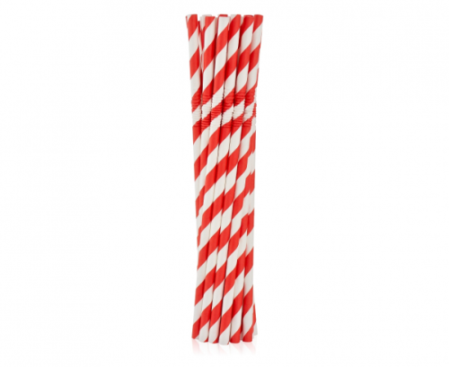 Elastīgi papīra dzeršanas salmiņi, sarkanas svītras, 6x200mm / 12 gab.