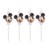 Medallion paper flexi drinking straws Mickey, 4 pcs