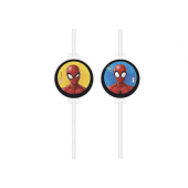 Medallion paper drinking straws Spiderman, 4 pcs