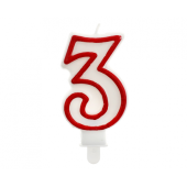 Ciparu svece &quot;3&quot;, sarkana kontūra, 7 cm