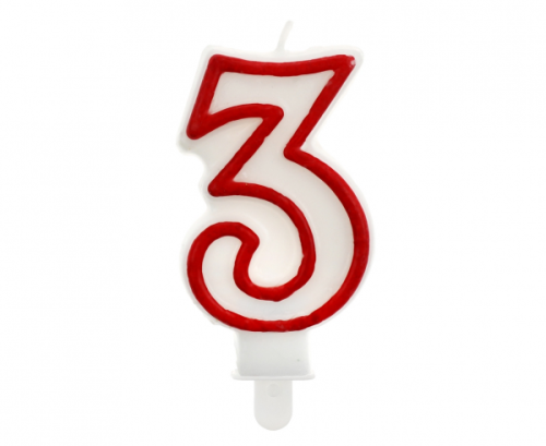 Ciparu svece &quot;3&quot;, sarkana kontūra, 7 cm