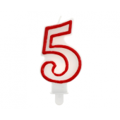 Ciparu svece &quot;5&quot;, sarkana kontūra, 7 cm