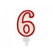 Ciparu svece &quot;6&quot;, sarkana kontūra, 7 cm