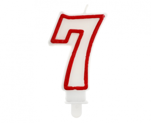 Ciparu svece &quot;7&quot;, sarkana kontūra, 7 cm