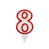 Ciparu svece &quot;8&quot;, sarkana kontūra, 7 cm