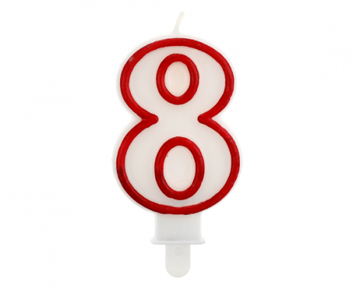 Ciparu svece &quot;8&quot;, sarkana kontūra, 7 cm