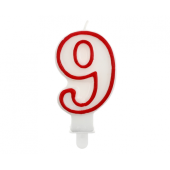 Ciparu svece &quot;9&quot;, sarkana kontūra, 7 cm
