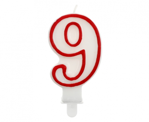 Ciparu svece &quot;9&quot;, sarkana kontūra, 7 cm