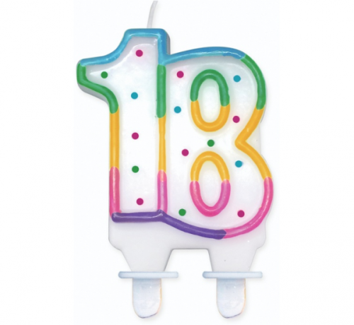 Dzimšanas dienas svece ar punktiem &quot;18&quot;, 8 cm