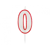 Glitter candle with digit "0", red outline, 6 cm