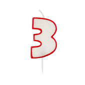 Свеча блеск с цифрой &quot;3&quot;, красный контур, 6 см.