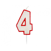 Glitter candle with digit "4", red outline, 6 cm