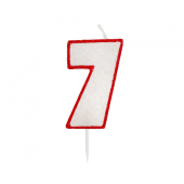 Glitter candle with digit "7", red outline, 6 cm