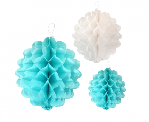Šūnveida bumbiņa, 3 bumbiņas, zilas krāsas asorti (15 cm, 22 cm, 29 cm)