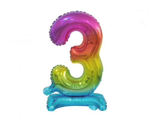 B&C foil balloon Standing digit 3, rainbow, 38 cm