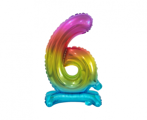B&C foil balloon Standing digit 6, rainbow, 38 cm