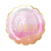 Papīra šķīvji Oh Baby, 27 cm, metāliski rozā, 8 gab