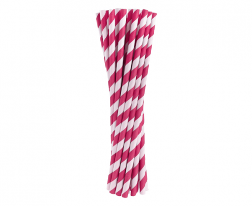 Paper drinking straws, magenta stripes, 6x197mm / 24 pcs