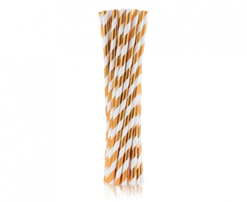 Paper drinking straws, rose-gold stripes, 6x197mm / 24 pcs