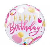 Foil balloon 22 inches QL Bubble, Birthday Pink & Gold Dots