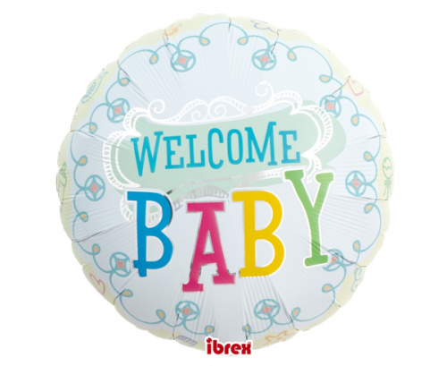 Ibrex hēlija balons, Round 14&quot;, Welcome Baby, iepakots