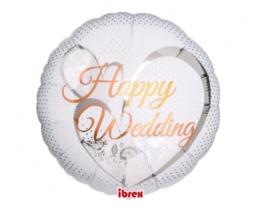 Ibrex hēlija balons, Round 14&quot;, Happy Wedding Lace White, iepakots