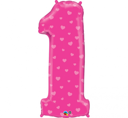 Воздушный шар фольгированный 38 &quot;QL&quot; Number 1 &quot;, Pink Hearts