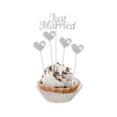 Paper picks W&C Just Married, silver glitter, 5 pcs.